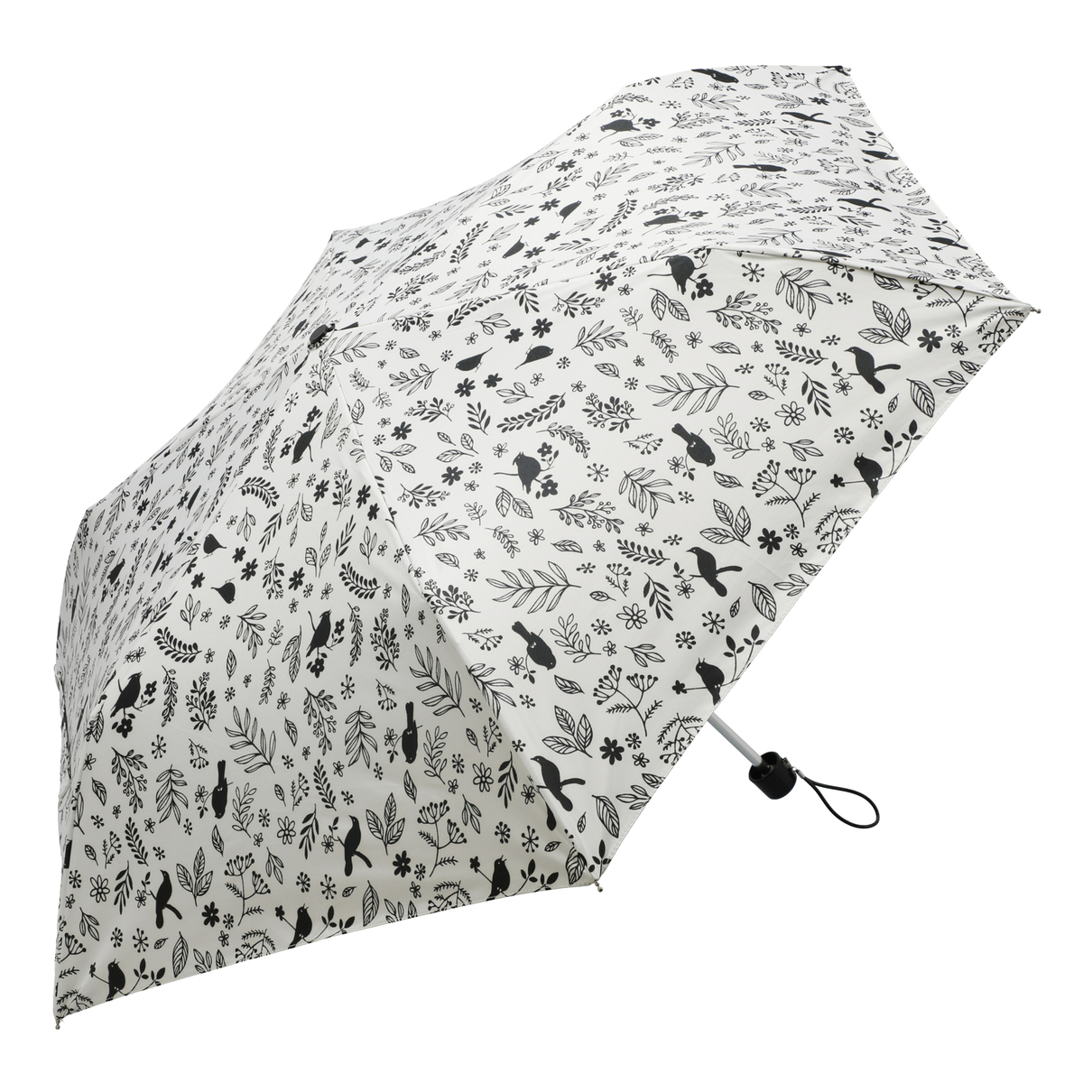 ＜QVCジャパン＞ ルナジュメール UV+1級遮光+晴雨兼用 モノクロ 折傘 ＜カラー＞ バード柄オフホワイト画像