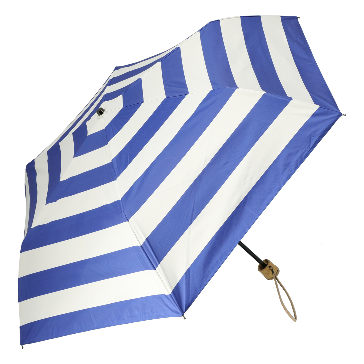  ルナジュメール UV+1級遮光 竹手元ブルーマルチ柄折傘  マリンボーダー