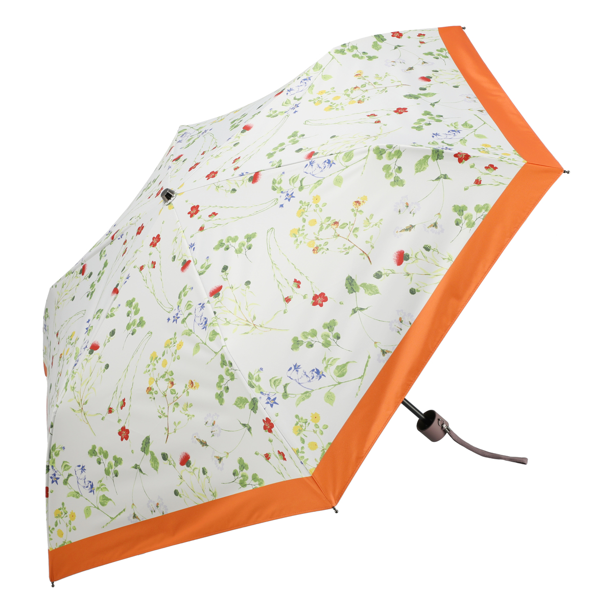  ルナジュメール UV+1級遮光+晴雨兼用ボタニカル柄折傘  オレンジ