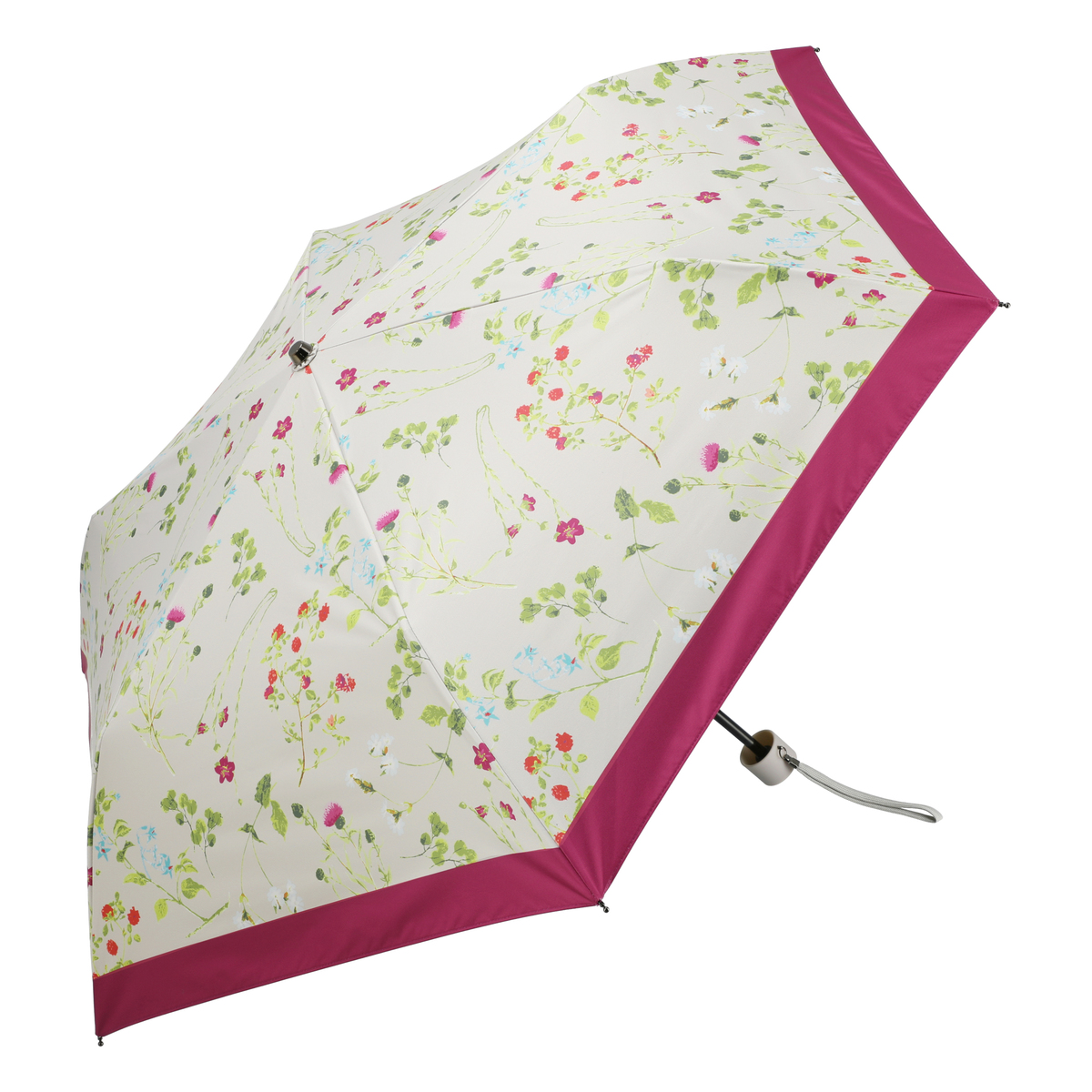  ルナジュメール UV+1級遮光+晴雨兼用ボタニカル柄折傘  ピンク