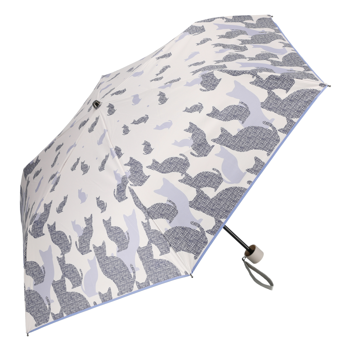  ねこと毎日UV1級遮光晴雨兼用モザイクねこ折傘  アイボリー
