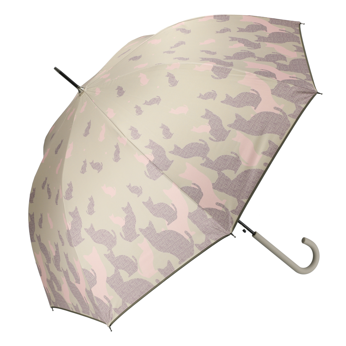  ねこと毎日UV1級遮光晴雨兼用モザイクねこ長傘  モカ