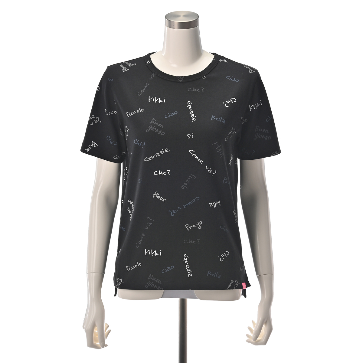 ＜QVCジャパン＞ KiKKi ロゴを散りばめたTシャツ ＜サイズ＞ S ＜カラー＞ ブラック