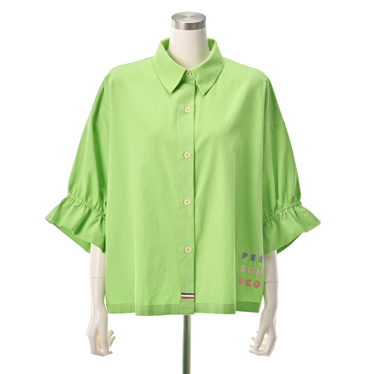 ＜QVCジャパン＞ PERSONS 2way袖コットンシャツ ＜サイズ＞ L ＜カラー＞ ライトグリーン