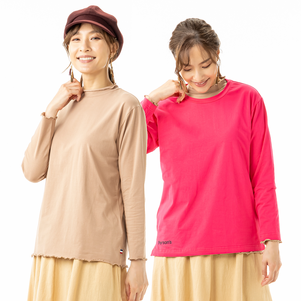 PERSONS クルーネック&モックネックストレッチ長袖Tシャツ2枚セット