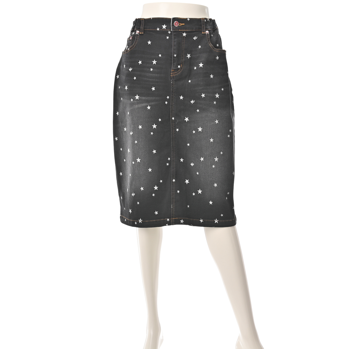＜QVCジャパン＞ Anne Coquine オリジナルスタープリントデニムタイトスカート ＜サイズ＞ 3L ＜カラー＞ ブラック