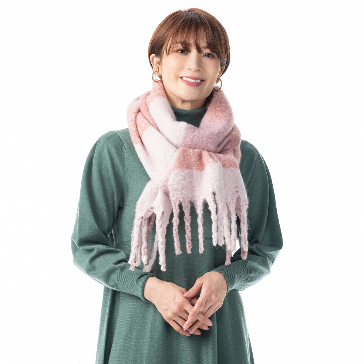 ルナジュメール チェック太フリンジマフラー ルナジュメール Lune Jumelle Qvc Jp