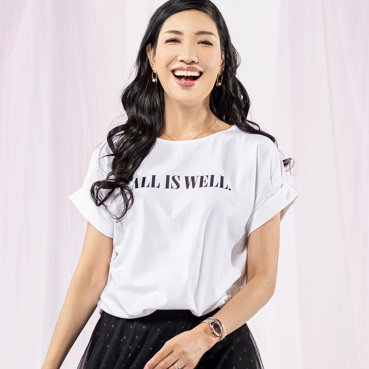 ANELA LUX セレカジ着やせポジティブロゴロングTシャツ アネラリュクス