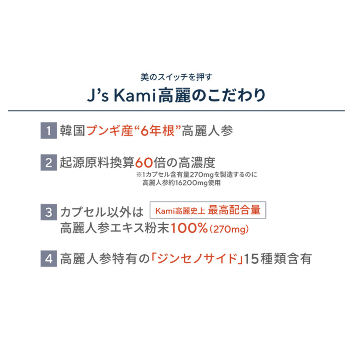高濃縮紅参サプリメントJ'sKami高麗30粒 - QVC.jp