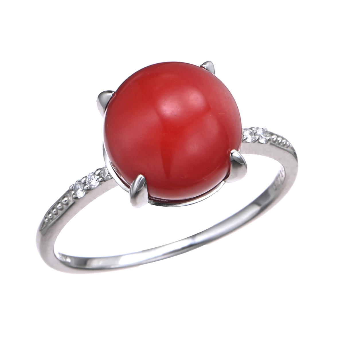 【ヴィンテージ ジュエリー】k14 血赤本珊瑚 立て爪 デザイン 指輪　レア