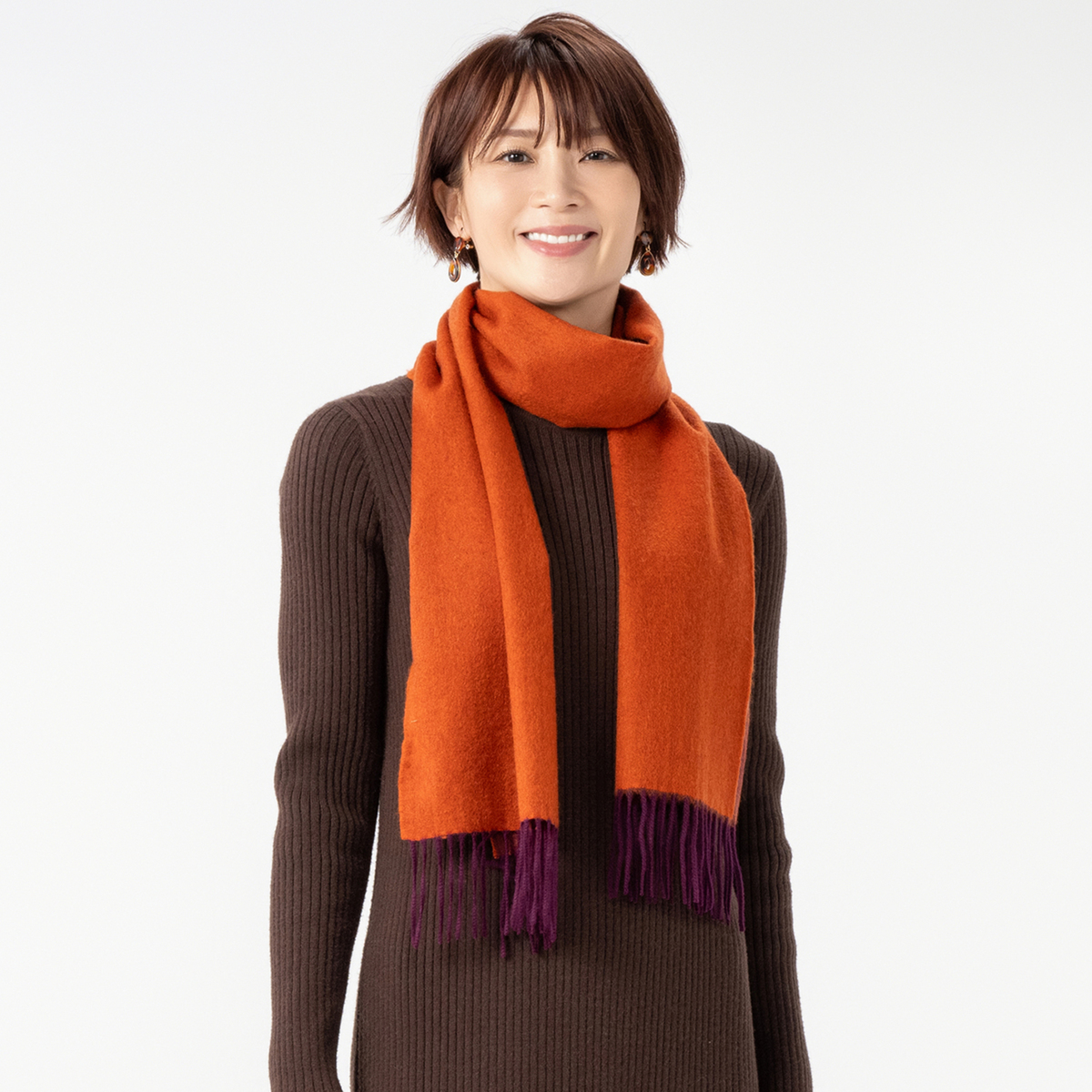 ABYTS カシミヤマフラー ブラック カシミヤ100%マフラー/ブラック+ブラウン/ウォッシャブル/29.5cm