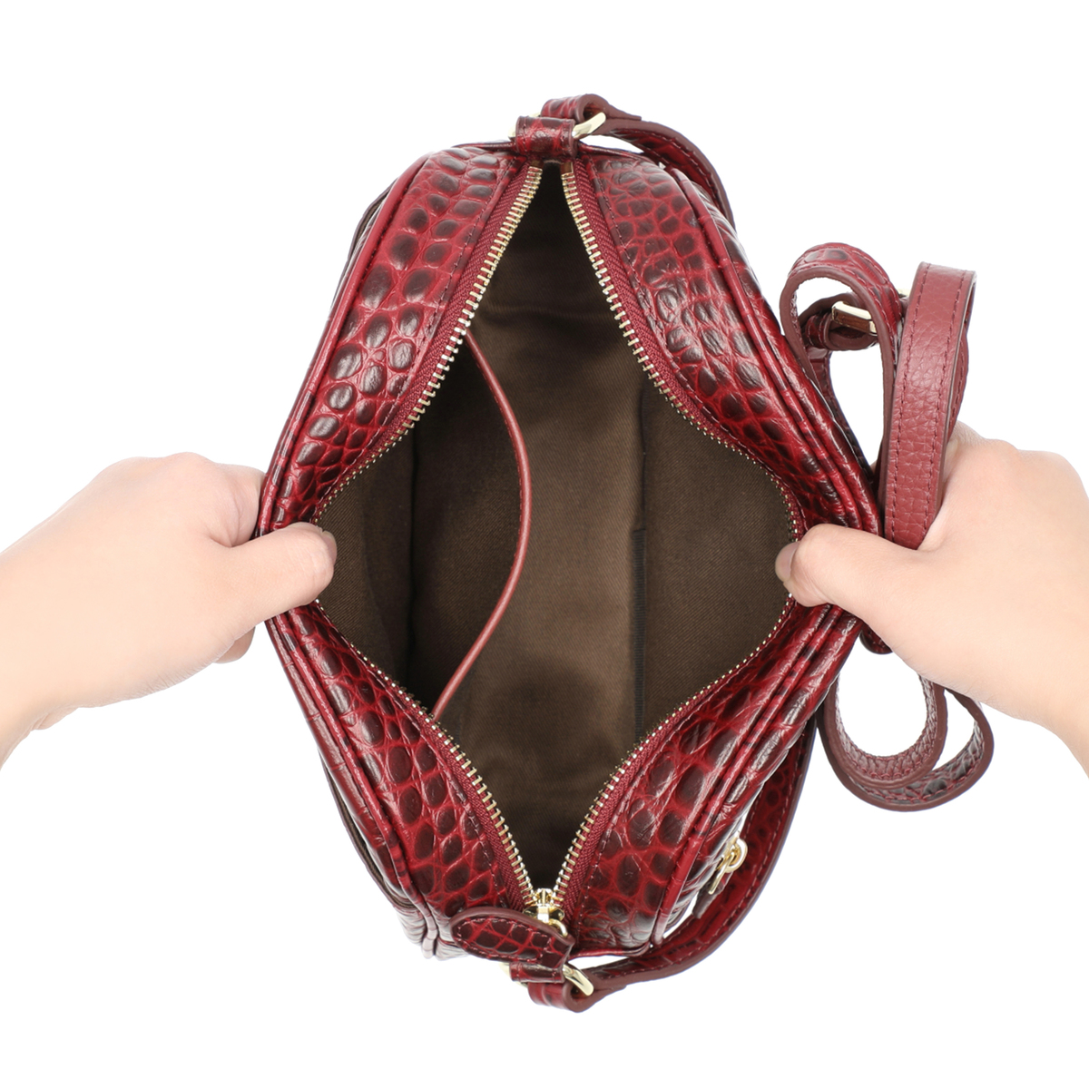 ロダニア イタリアンレザークロコエンボスショルダーバッグ