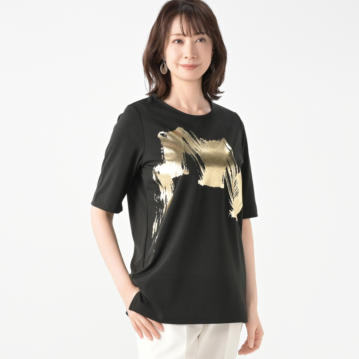 BOUTIQUE JUNKO ブラシアートワーク箔プリントプルオーバー