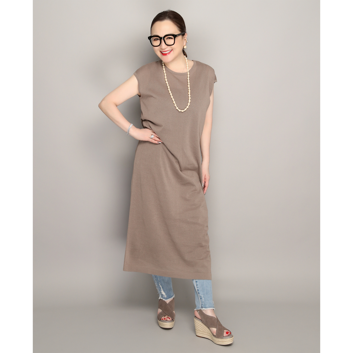 【専用】Anne Coquineアンコキーヌ マキシワンピース　チェーン Anne Coquineペーパーヤーンハイゲージニットマキシワンピース