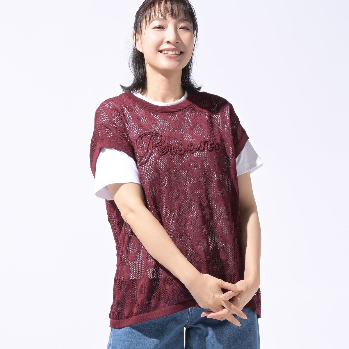 PERSONS フラワージャガードメッシュニットベスト パーソンズ