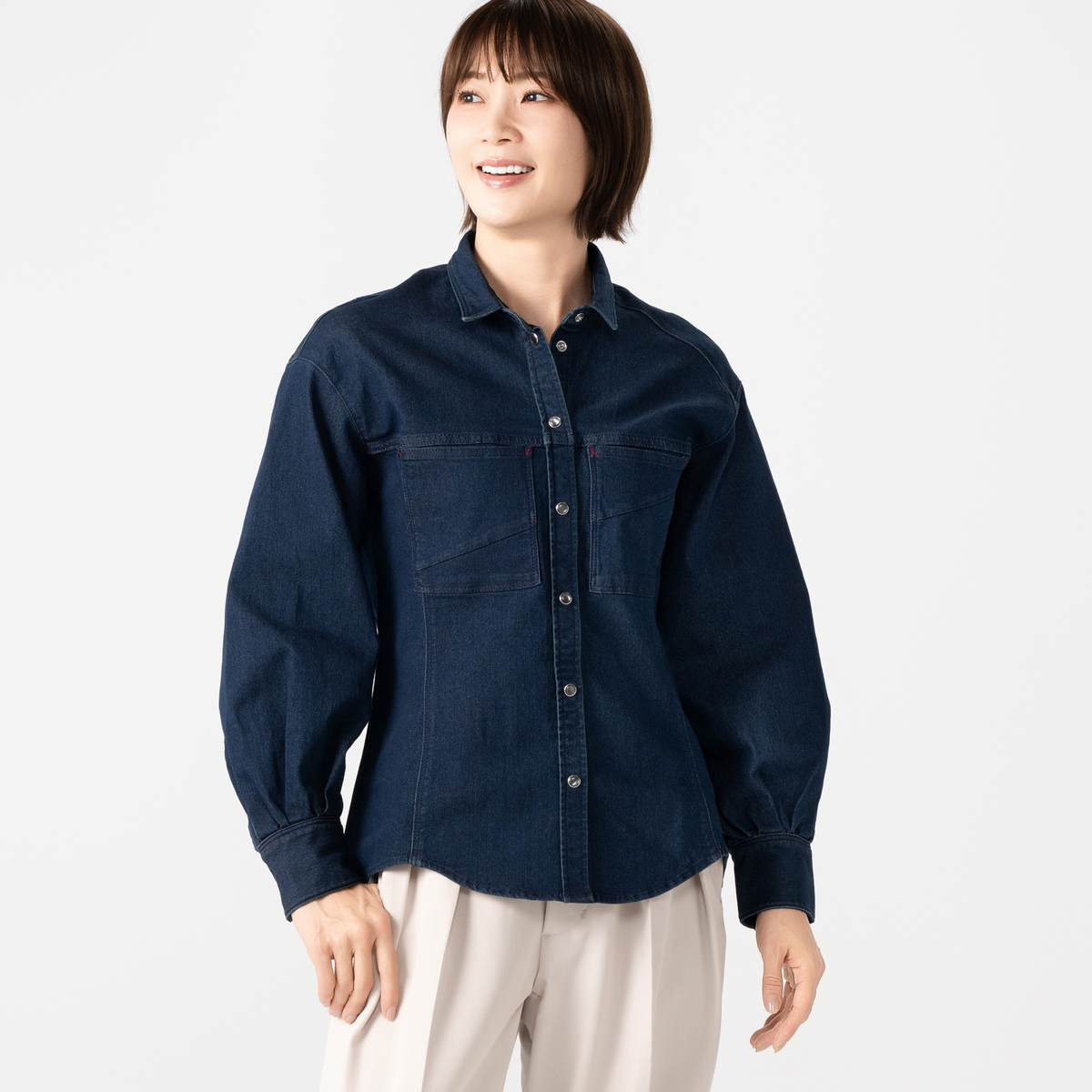 calma バルーンスリーブデニムシャツ エスパスデカルマ（espace de