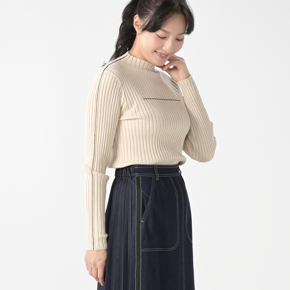 MINHA KILAKILA 配色ラインニットプルオーバー ミーニャキラキラ