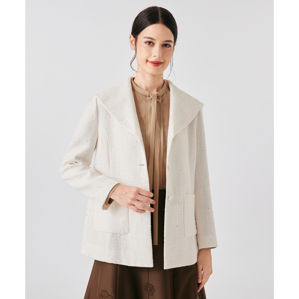 FEE CERISE スパンコールポリエステルツイードジャケット FEE CERIES