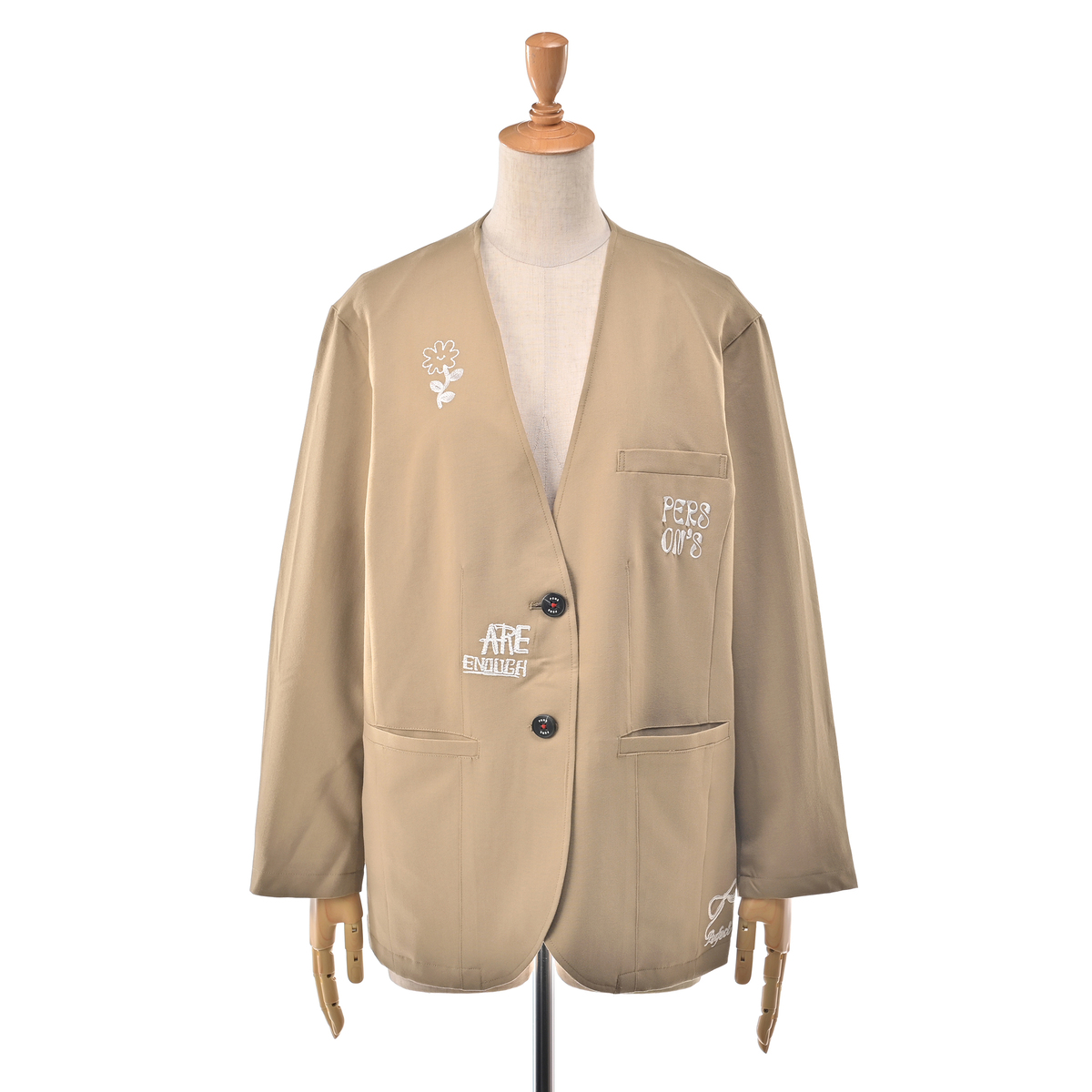 PERSONS エンブロイダリーカラーレスジャケット パーソンズ