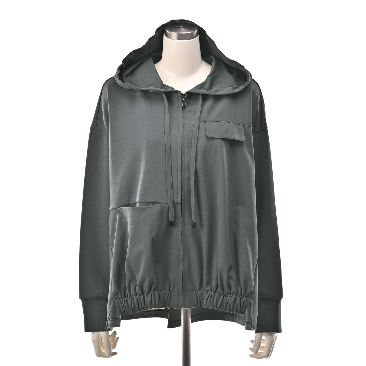 ModdedAnce 異素材切り替え裾ギャザーパーカー モーデッドアンス