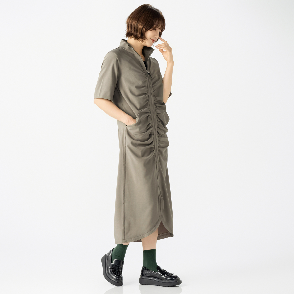 KawaiOkada フロントシャーリングワンピースジャケット カワイオカダ