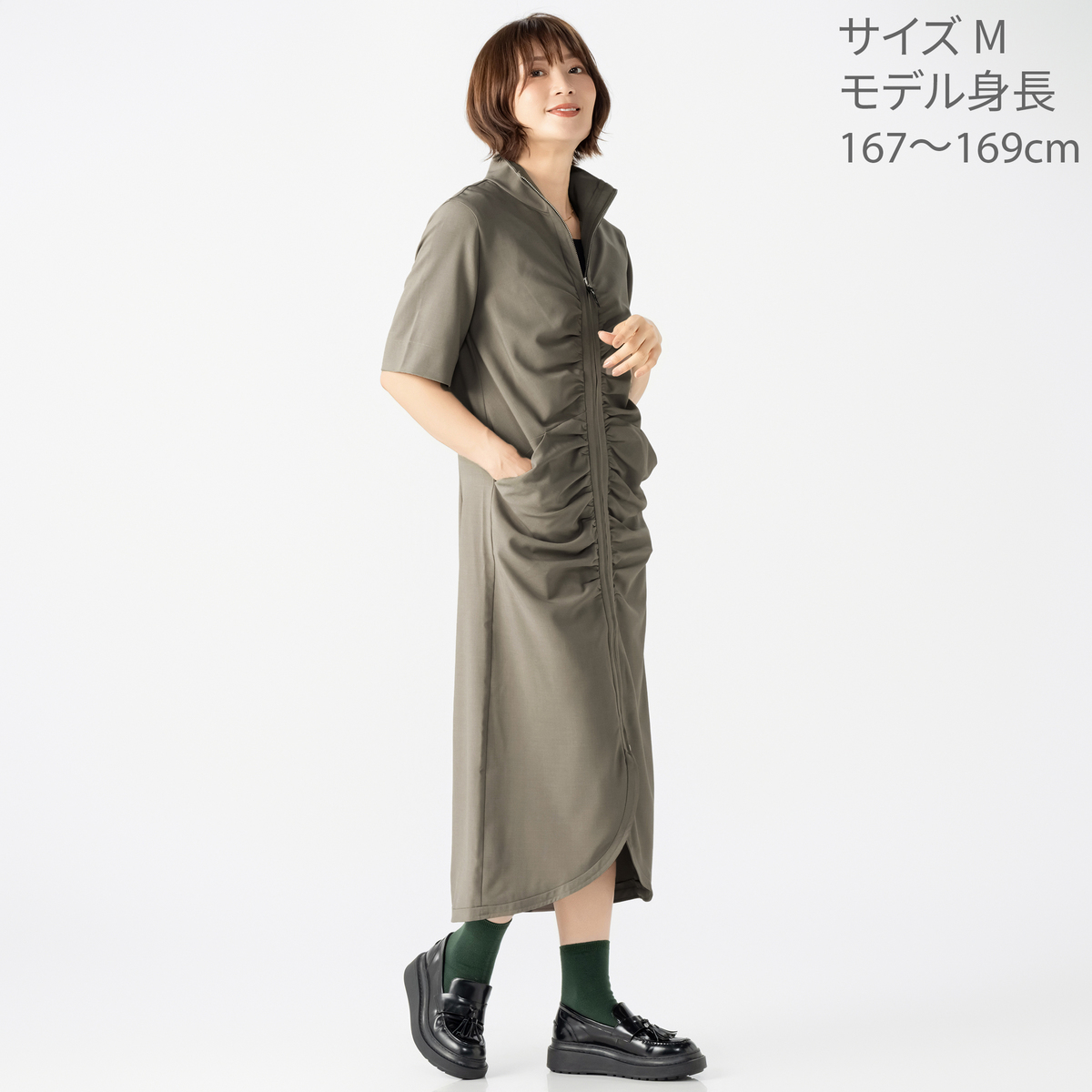 KawaiOkada フロントシャーリングワンピースジャケット