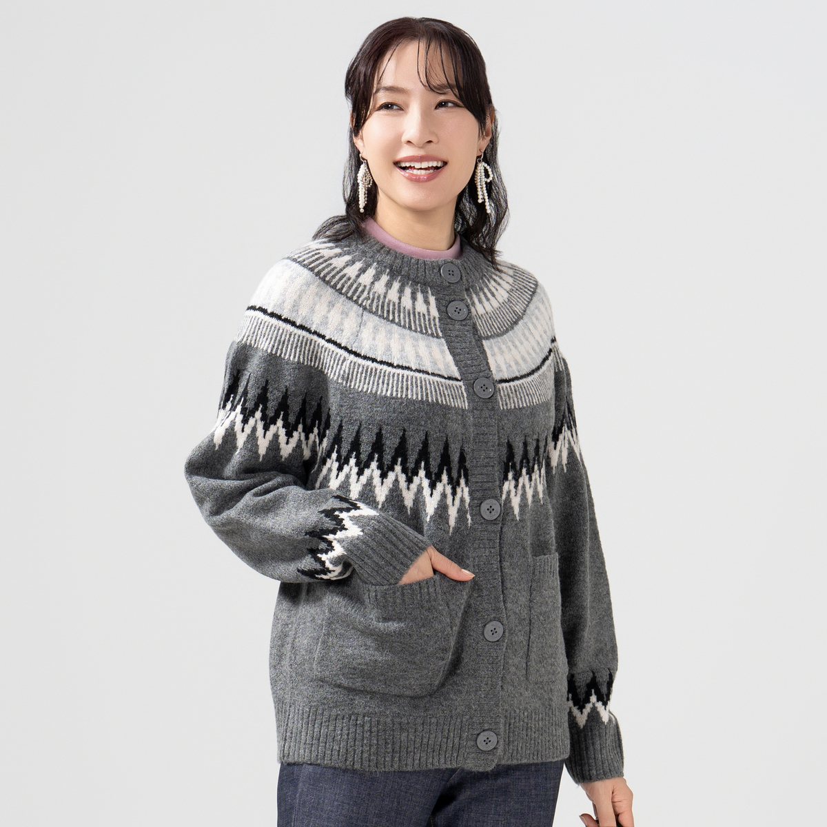 BOBSON SunSister ノルディック柄ニットカーディガン ボブソン