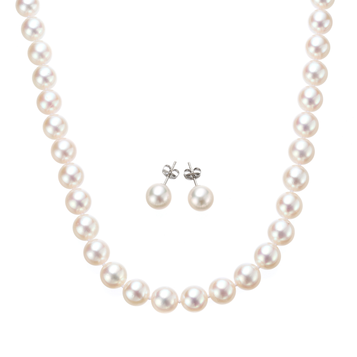 【silver K18】 アコヤ真珠 ネックレス&ピアス セット テリ良好 アコヤ真珠 8mm珠 ネックレス&イヤリング/ピアスセット - QVC.jp