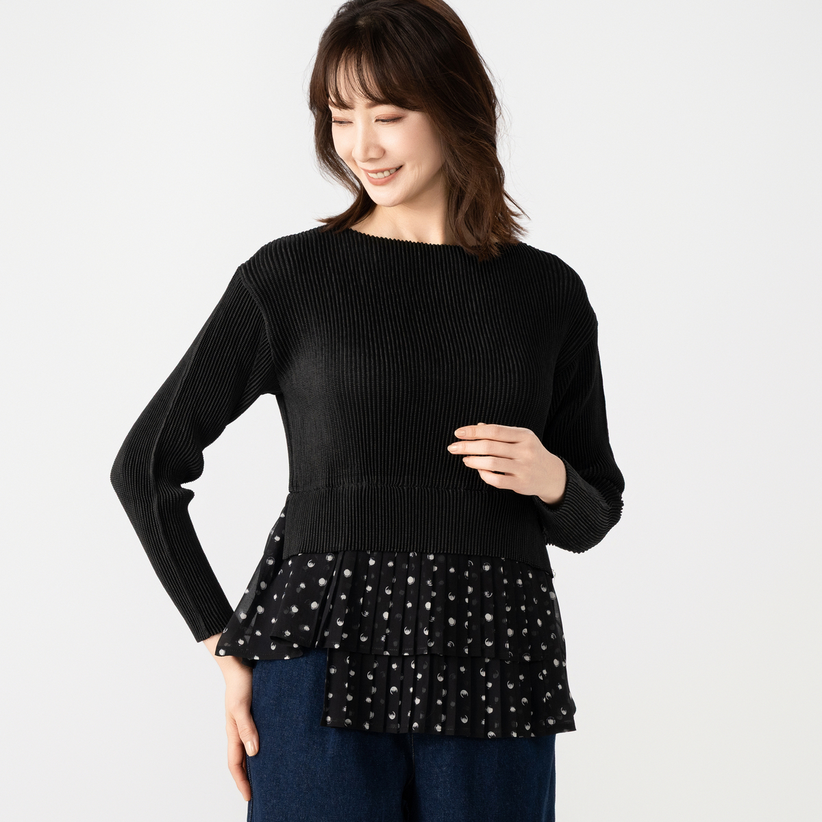 SPECCHIO シャトルプリーツフリーサイズドッキングトップス