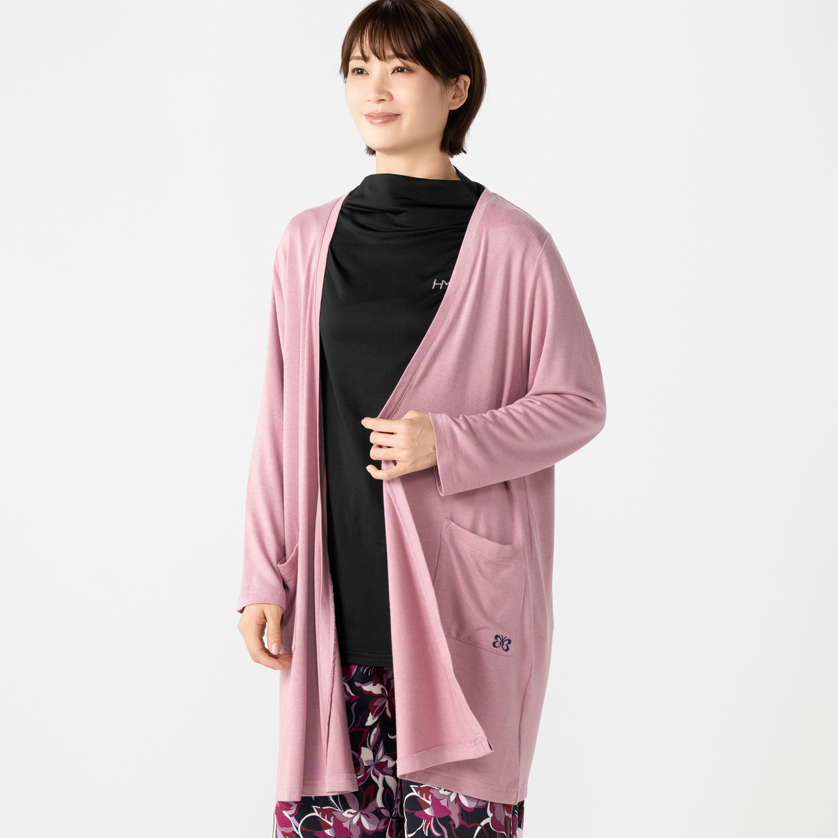 HANAEMORI ハナエモリ スカーフ柄 シルク100% ロング丈カーディガン HANAEMORI ハナエモリ スカーフ柄 シルク100% ロング丈カーディガン