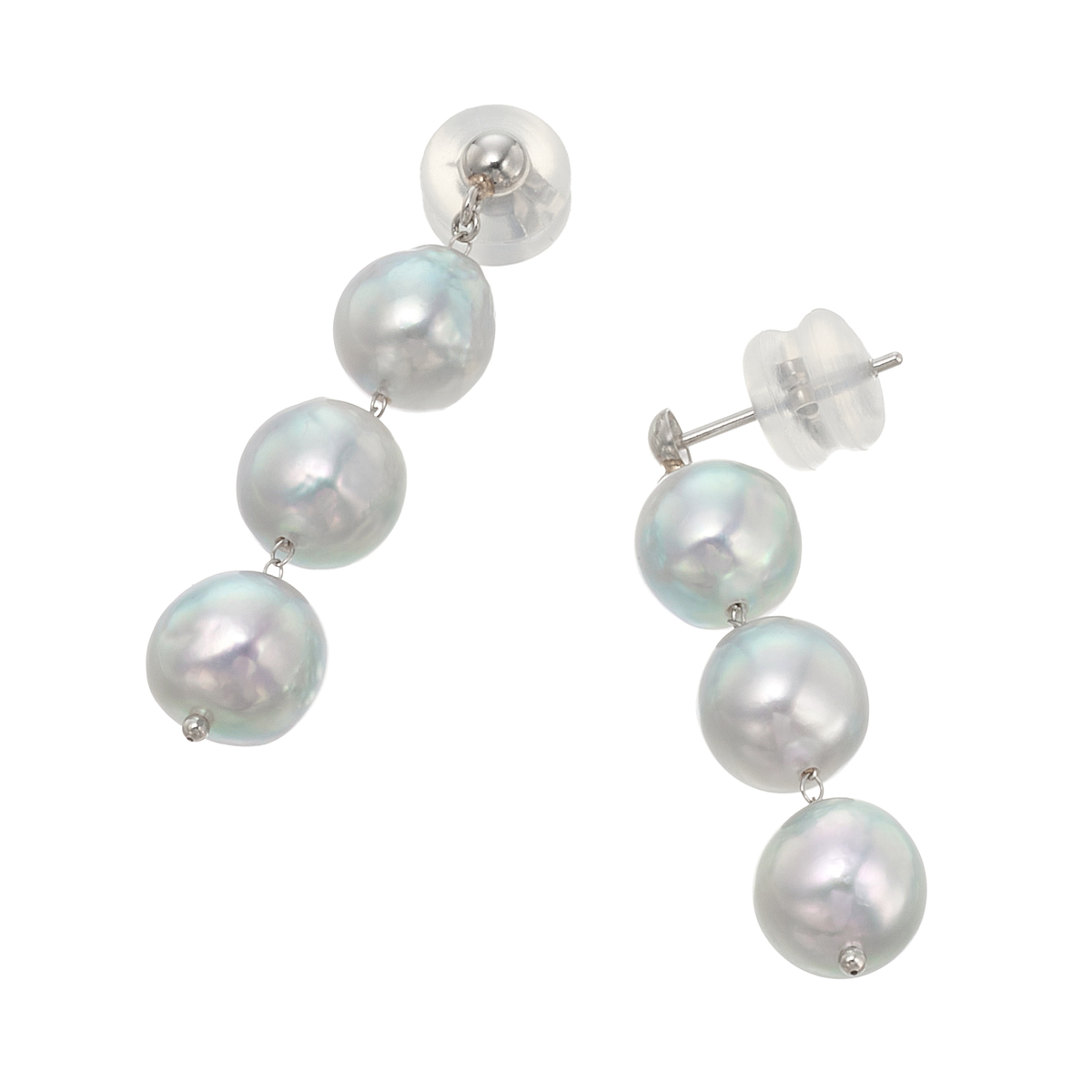 PT ナチュラルグレーカラーアコヤ真珠 トリニティイヤリング