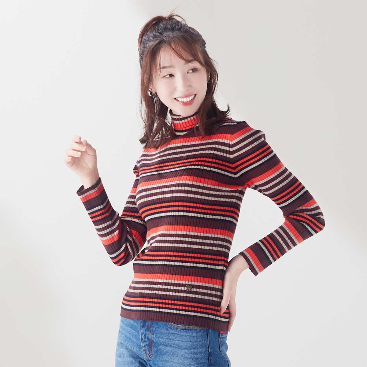 CORNPOPPER タートルネックボーダーニットプルオーバー