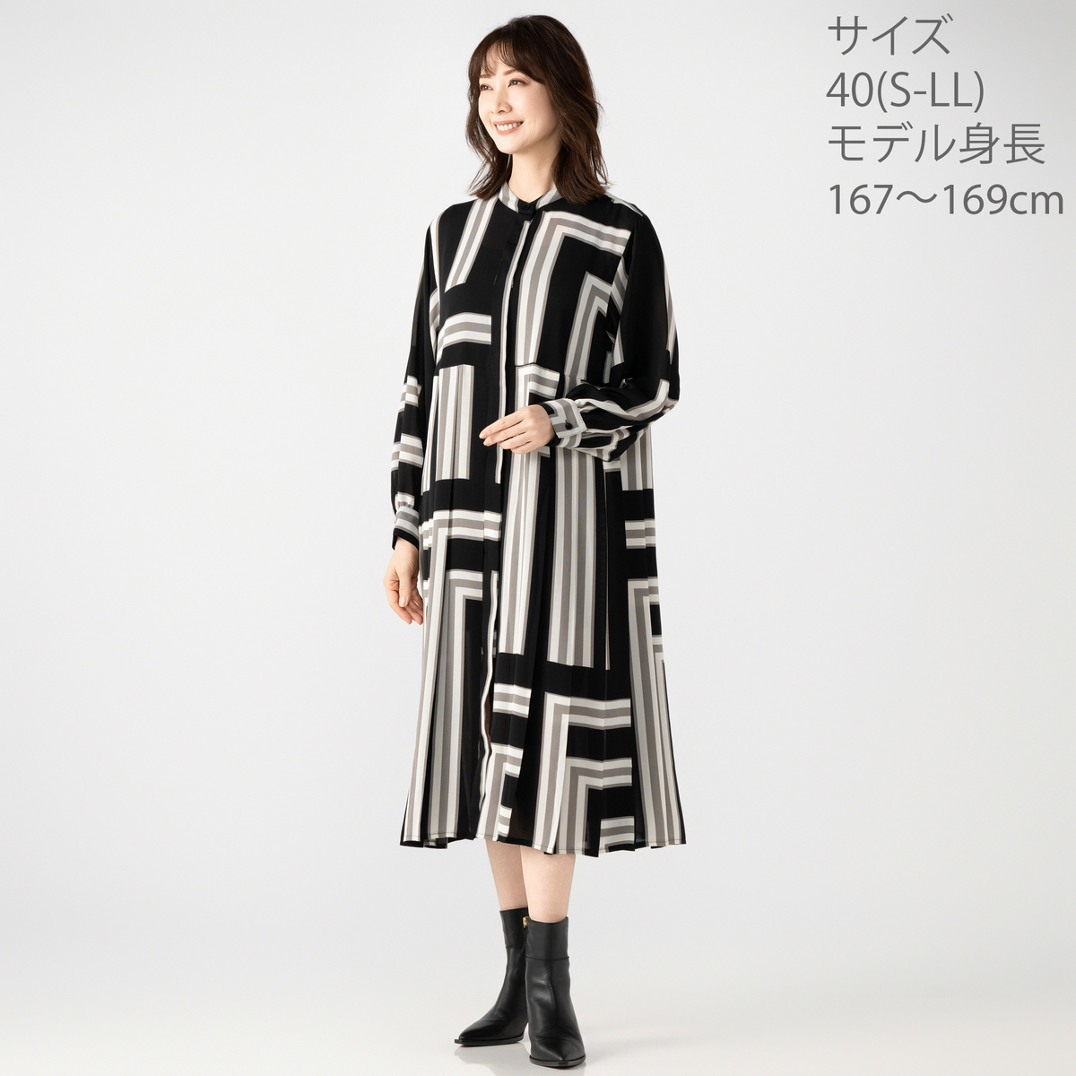 SPECCHIO サイドプリーツバンドカラーワンピース スペッチオ（SPECCHIO