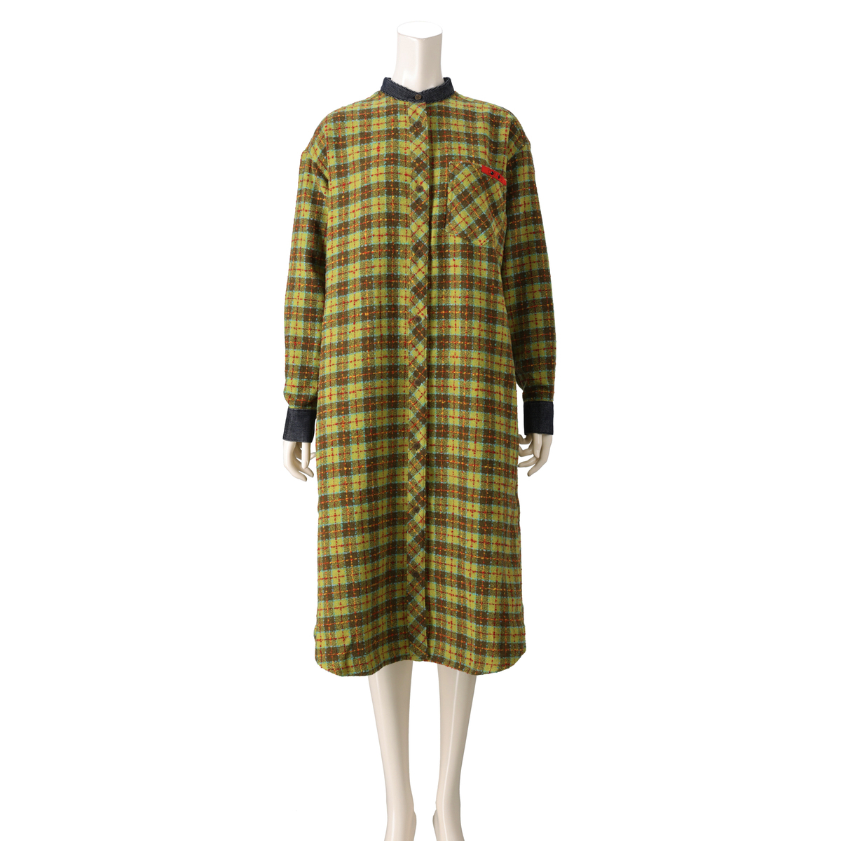 専用　ナチュラルランドリー　バンドカラーチェックシャツ　ohana ワンピース CORNPOPPER バンドカラーチェックシャツワンピース CORNPOPPER