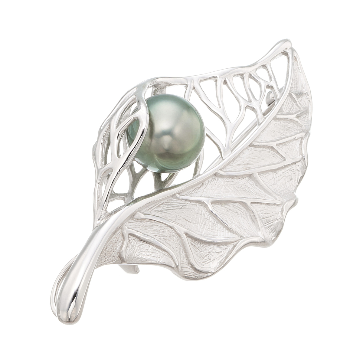 ピーコックカラー黒蝶真珠 リーフ ブローチ/ペンダントヘッド