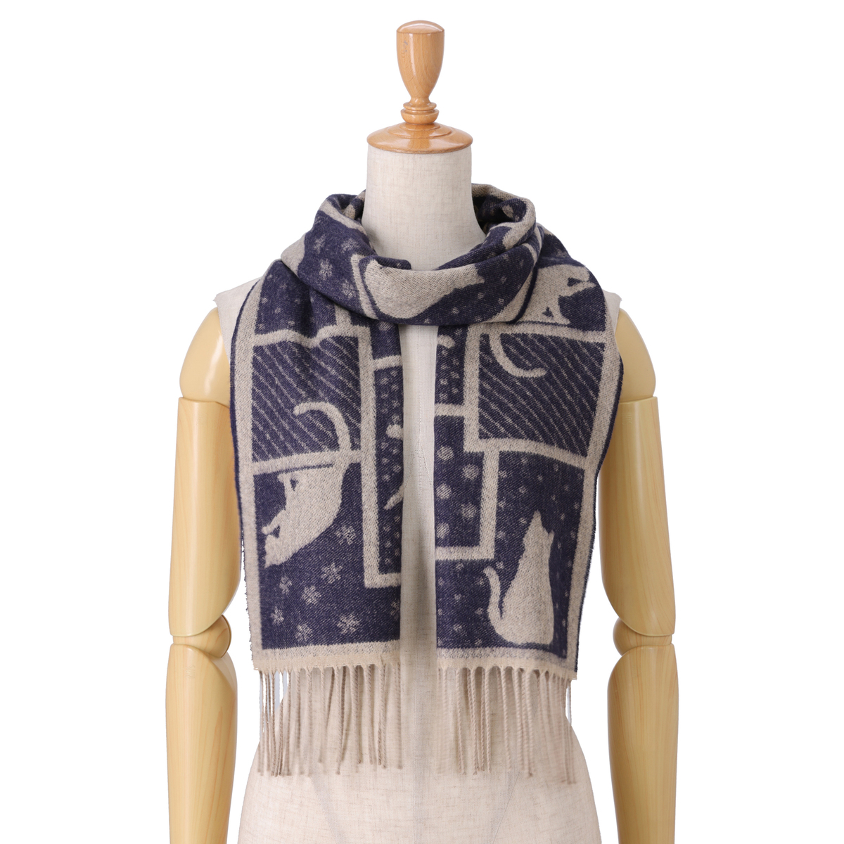 ルナジュメール ネット限定日本製ジャガードマフラーねこ柄 ルナ