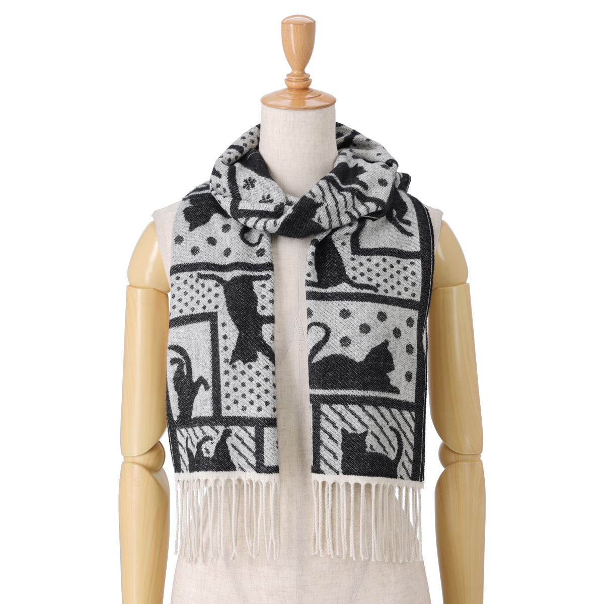 ルナジュメール ネット限定日本製ジャガードマフラーねこ柄 ルナ