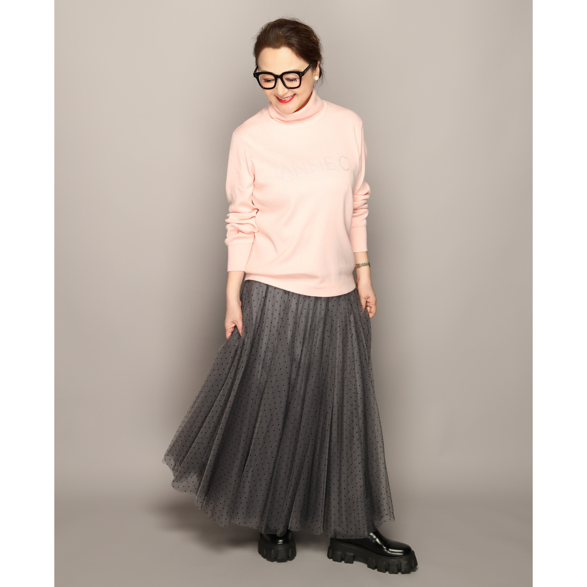 アンコキーヌチュールスカート Anne Coquine フロッキーチュールボリュームロングスカート