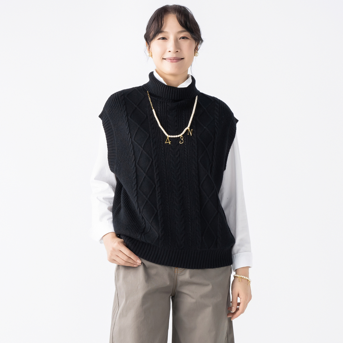 極美品✨ アンコキーヌ　ダウンベスト　ニット　ドッキング 黒　L　斜めジッパー AnneCoquine < SALE >(公式）Anne Coquine アンコキーヌ FOX