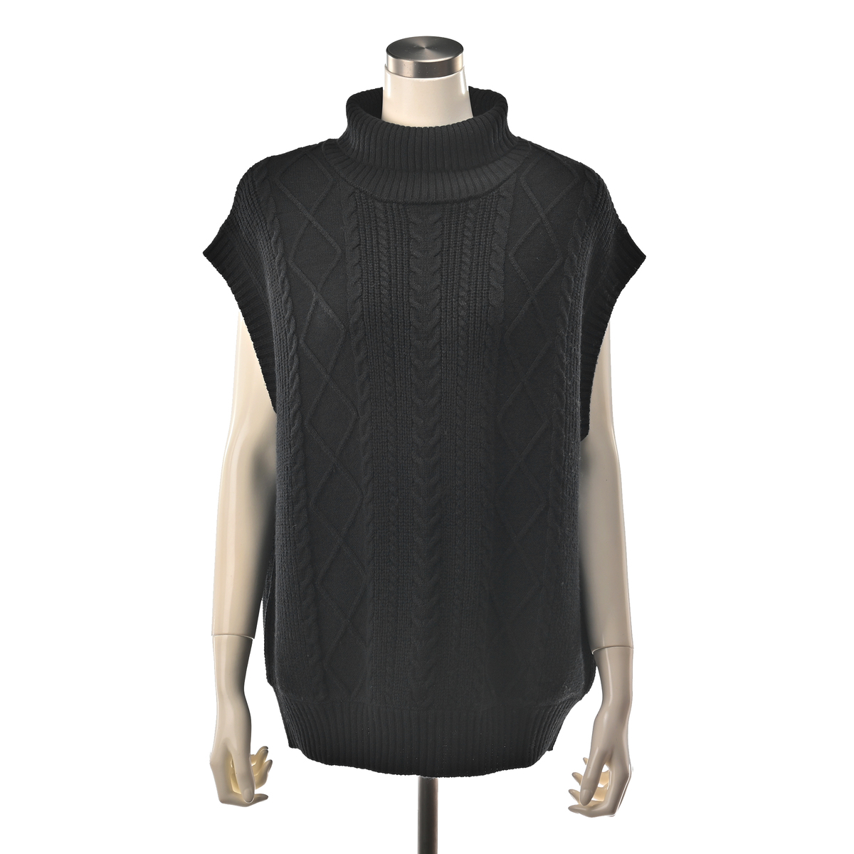 Anne Coquine ウールミックスケーブル編みタートルニットベスト