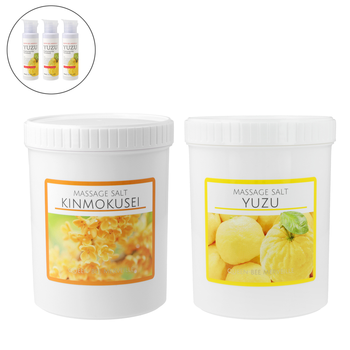 クインビーメルヴェーユ マッサージソルト ゆず1kg グレープフルーツ1kg クインビー公式】香るボディスクラブ｜潤い続く角質ケア＆保湿