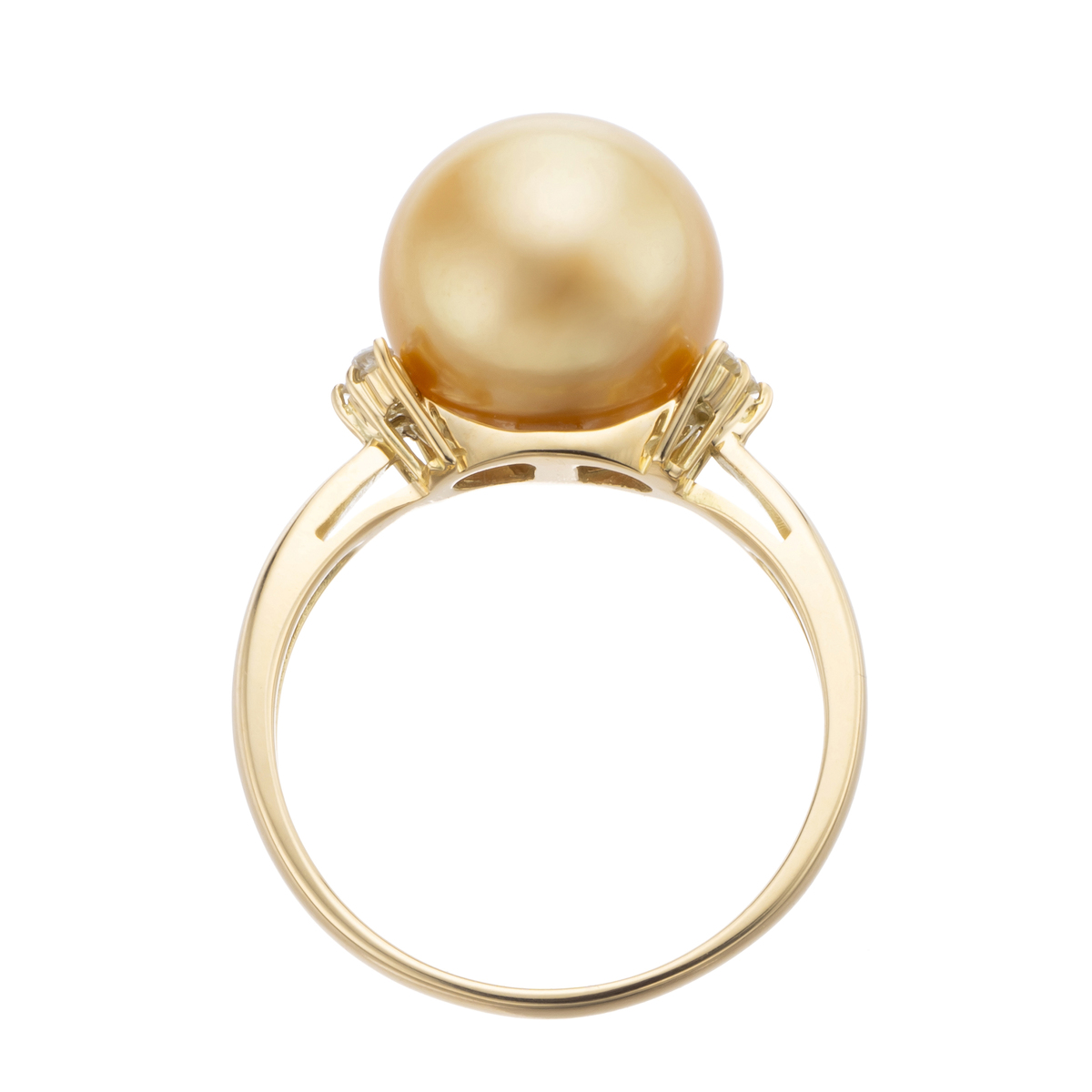 4℃ 18K、本真珠、ダイヤモンドリング サイズ8 18KYG ゴールドカラー白蝶真珠ダイヤモンドリング11mm 世界の