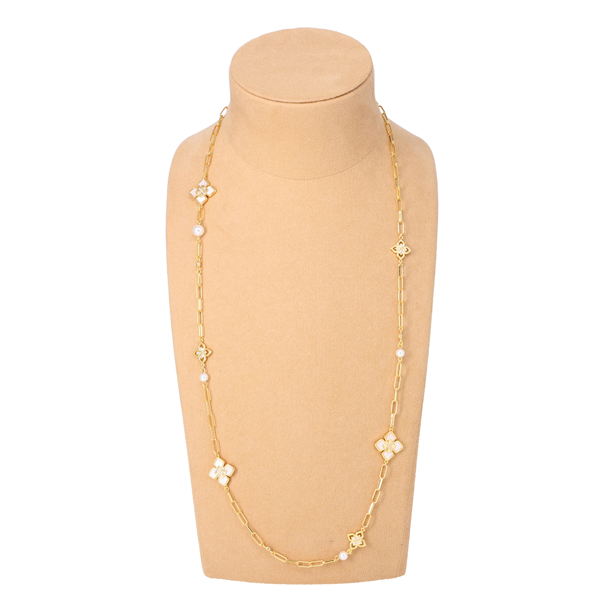 JinkaNezu シェル&CZ フラワーモチーフ ステーションネックレス