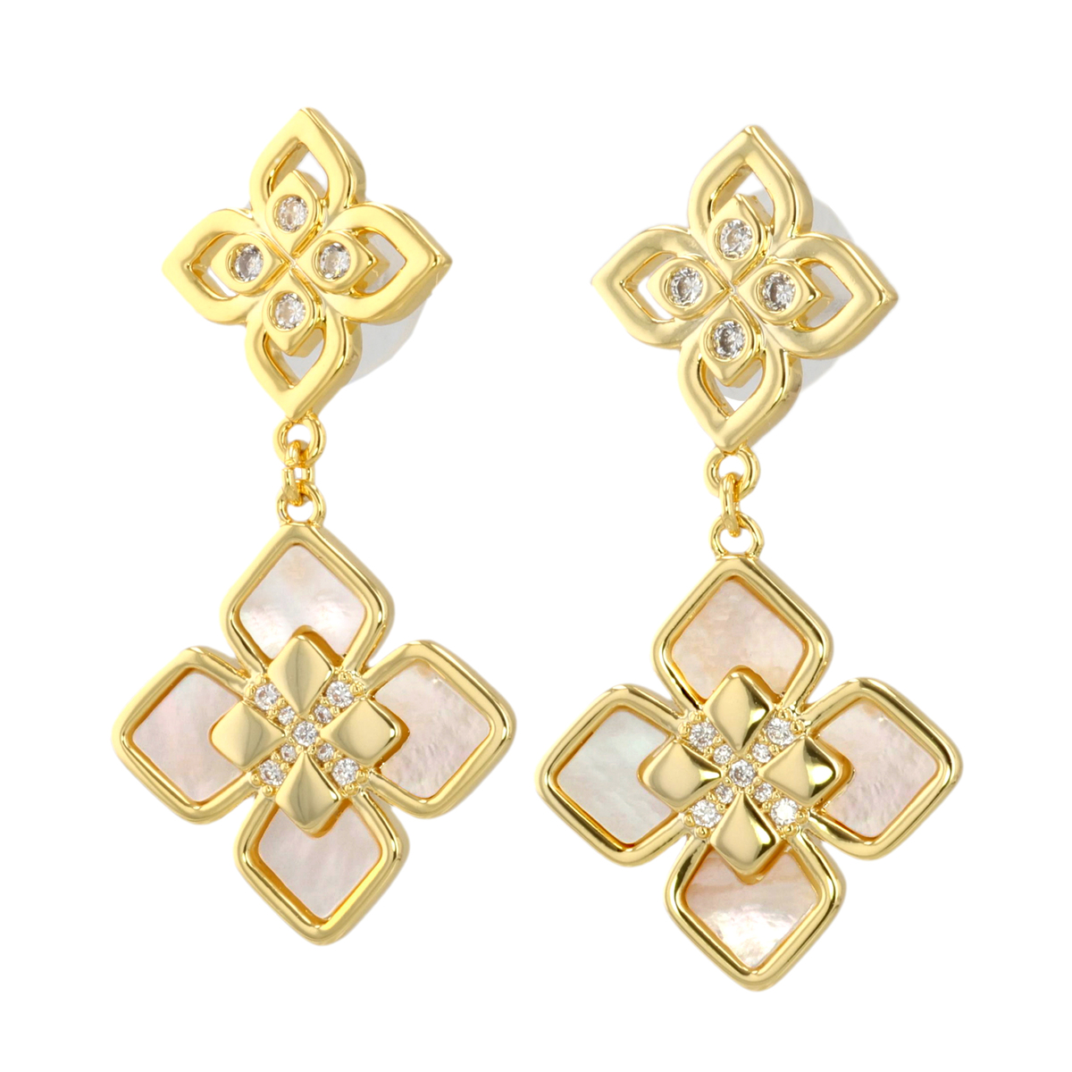 JinkaNezu シェル＆CZ フラワーモチーフ イヤリング/ピアス ジンカネヅ