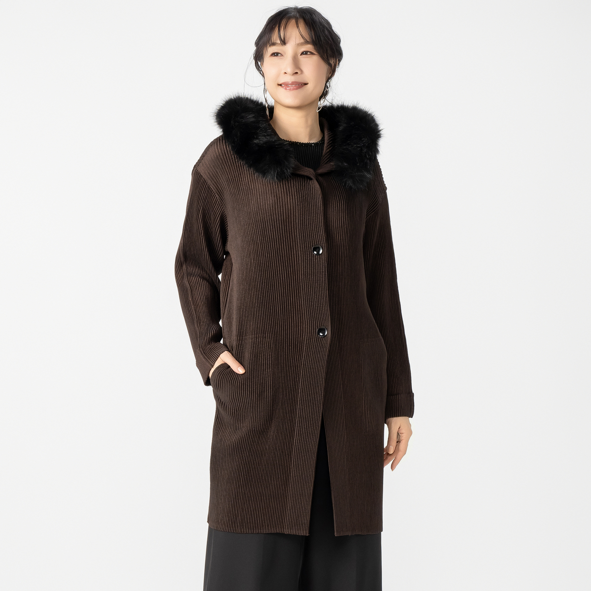 SPECCHIO シャトルプリーツフリーサイズフーディロングカーデ