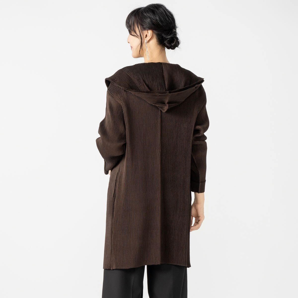 SPECCHIO シャトルプリーツフリーサイズフーディロングカーデ