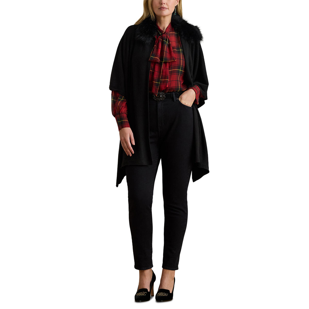 Lauren Ralph Lauren フェイクファートリム ポンチョ Lauren Ralph