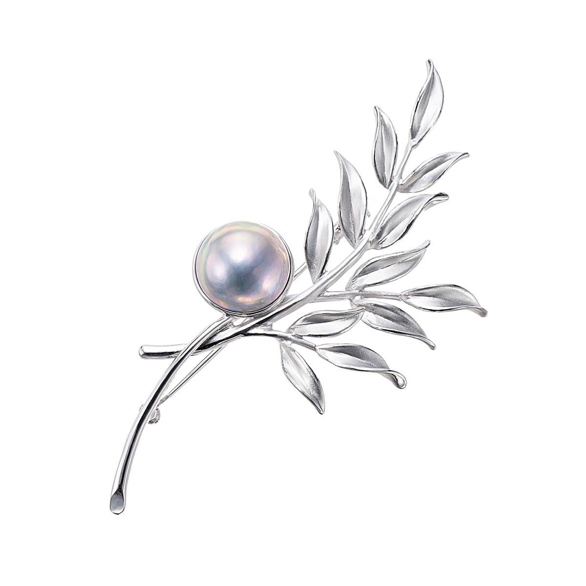 SV 奄美大島産マベパール リーフデザインブローチ 13mm ペルマキーナ