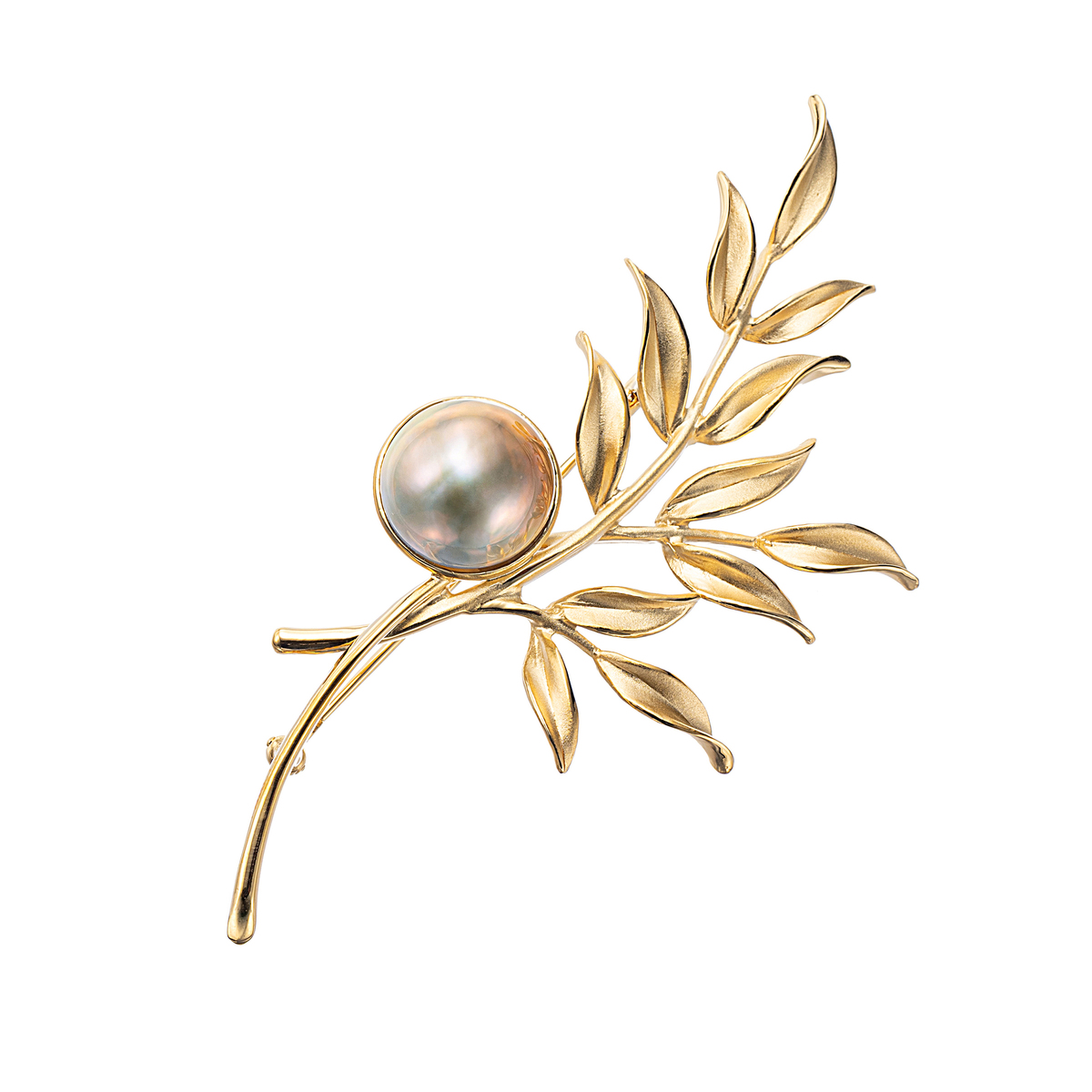 SV 奄美大島産マベパール リーフデザインブローチ 13mm ペルマキーナ