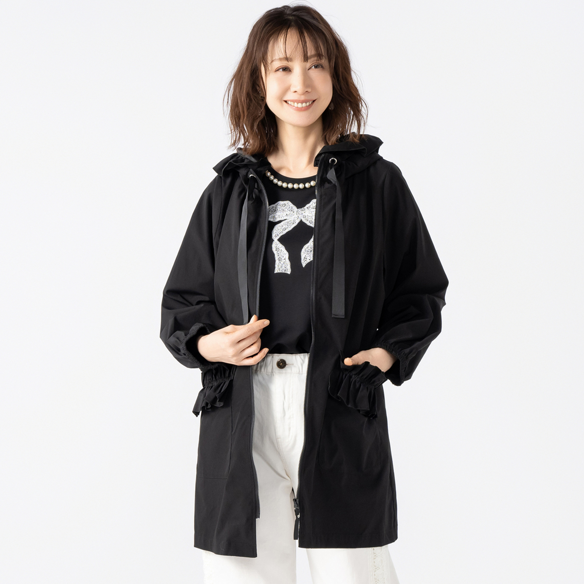 &LOVE 軽やかに羽織れる撥水フードふりるコート アンドラブ（&LOVE
